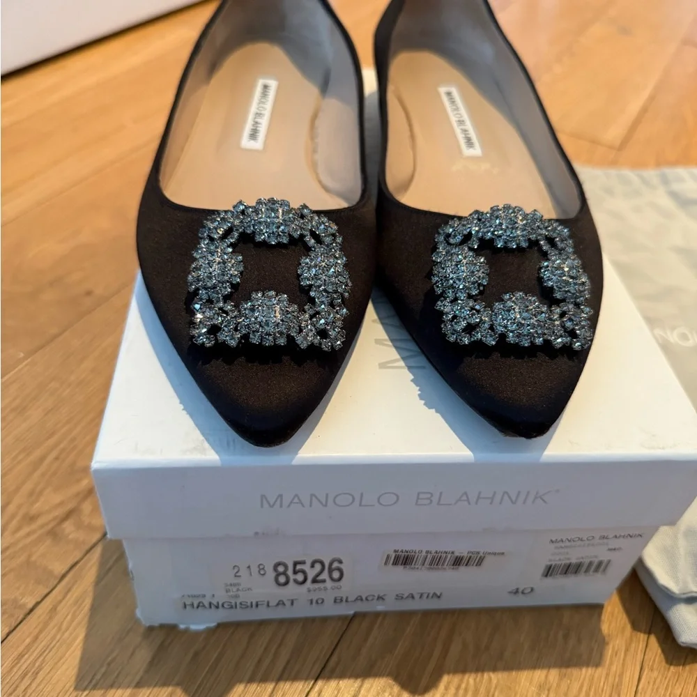 Manolo Blahnik Black Flats with Silver Embellishments - Picture 2 of 5